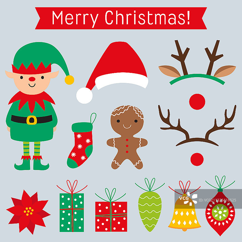 圣诞卡通贴纸套装图片素材