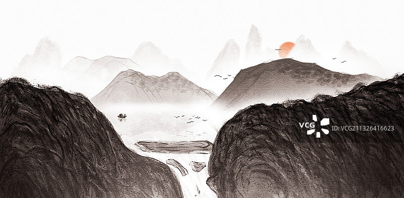 水墨风意境山水画图片素材