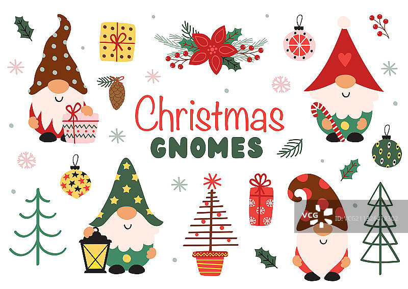 一组可爱的圣诞侏儒的隔离素材图片素材