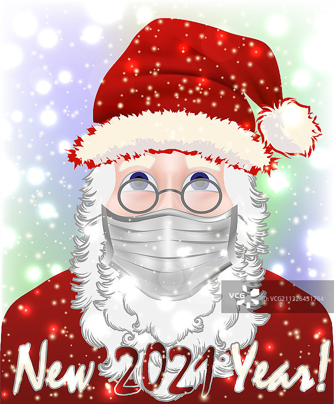戴医用口罩的圣诞老人祝您2021新年快乐图片素材