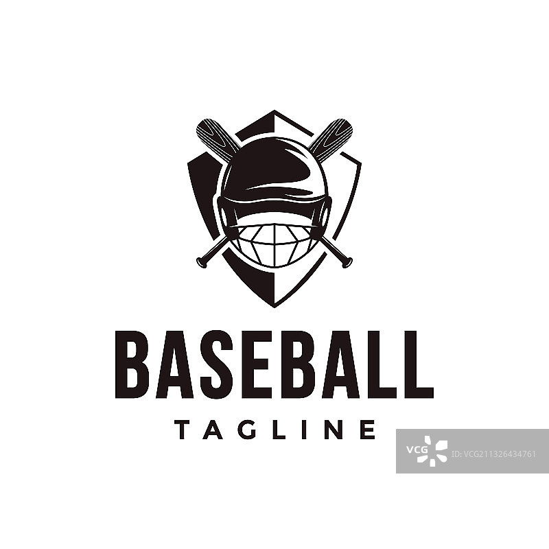 棒球盾牌标志与交叉木制头盔图片素材