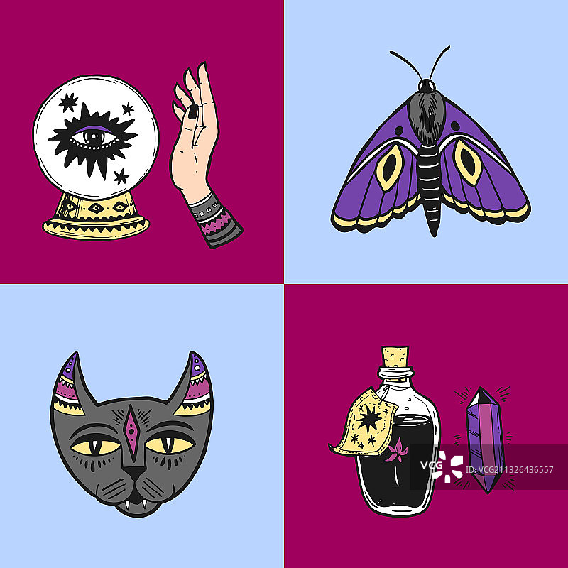 手绘神圣魔法元素套装图片素材