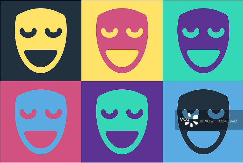 波普艺术：喜剧面具图标，彩色背景图片素材