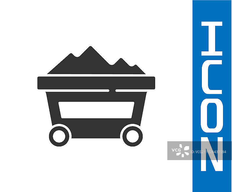 白色背景上的灰色煤矿手推车图标图片素材