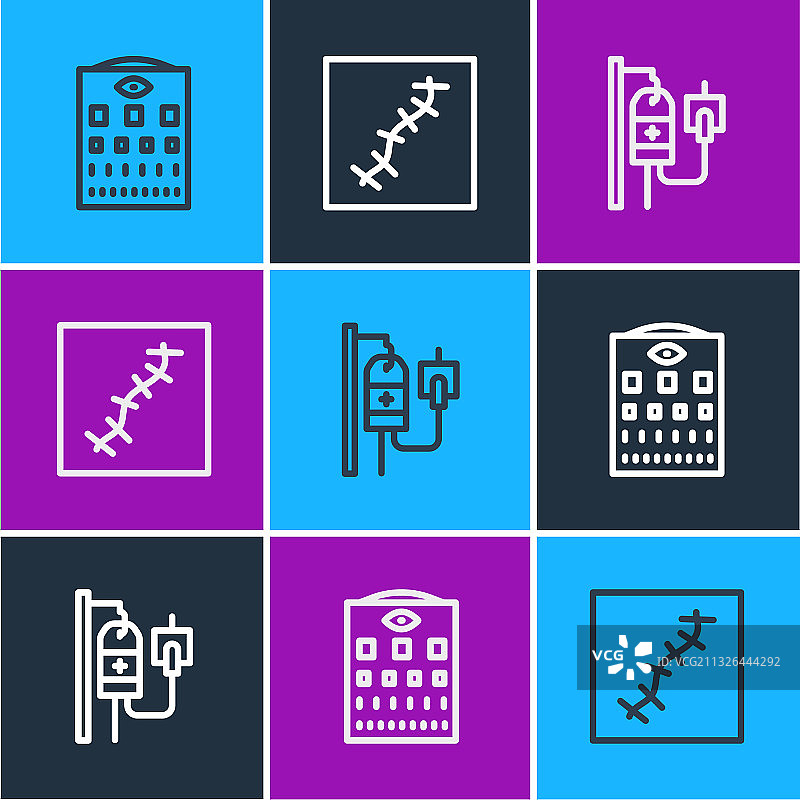 视力表、输液袋和疤痕贴纸图片素材