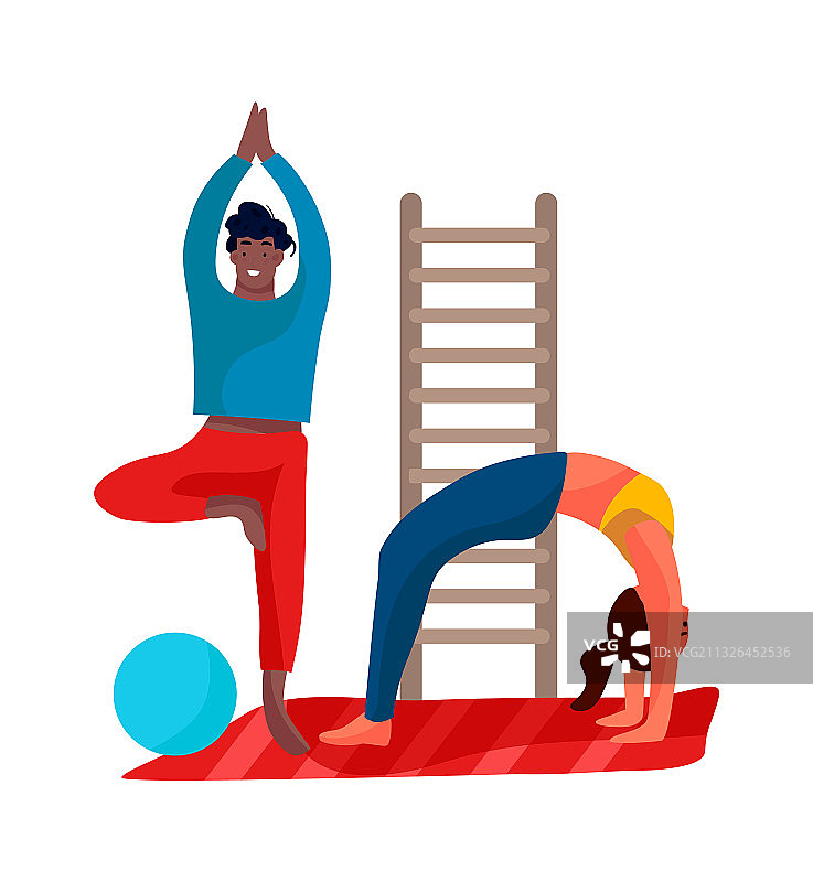 年轻男女一起做运动图片素材