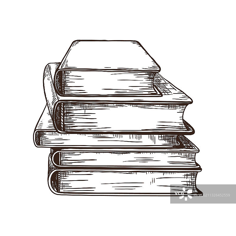 手绘复古教科书书堆图片素材