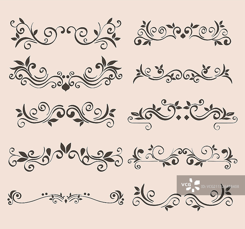 隔离背景上的黑色装饰元素图标集图片素材