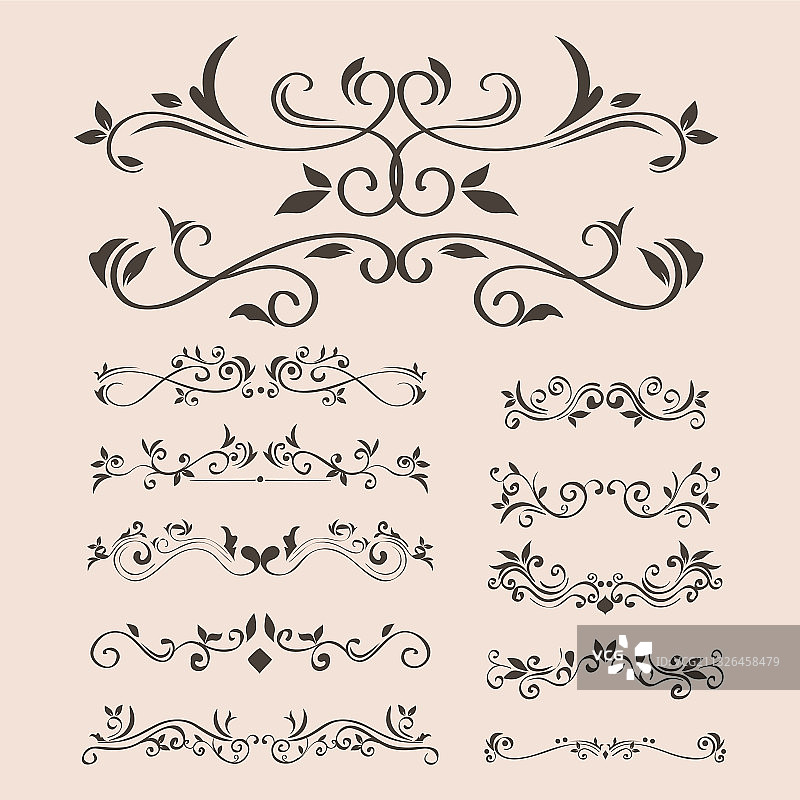 隔离背景上的黑色装饰元素图标集图片素材