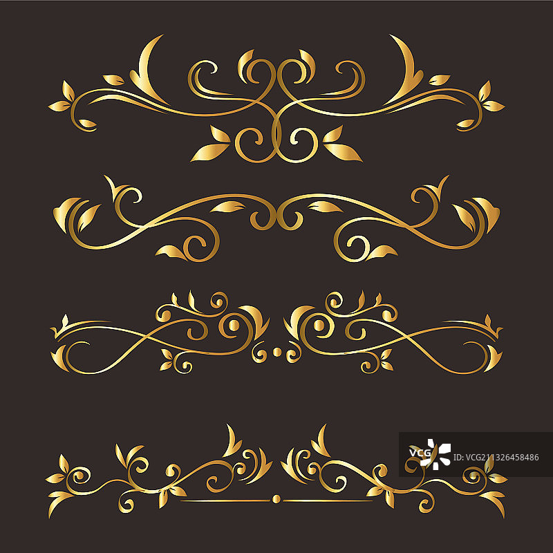 灰色背景上的金色装饰元素图标集图片素材