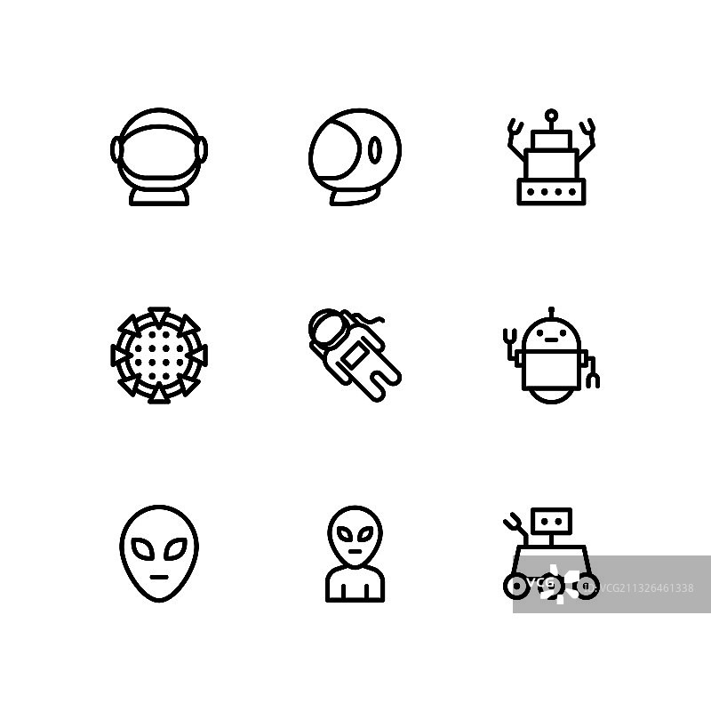 白色背景上的太空轮廓图标集图片素材