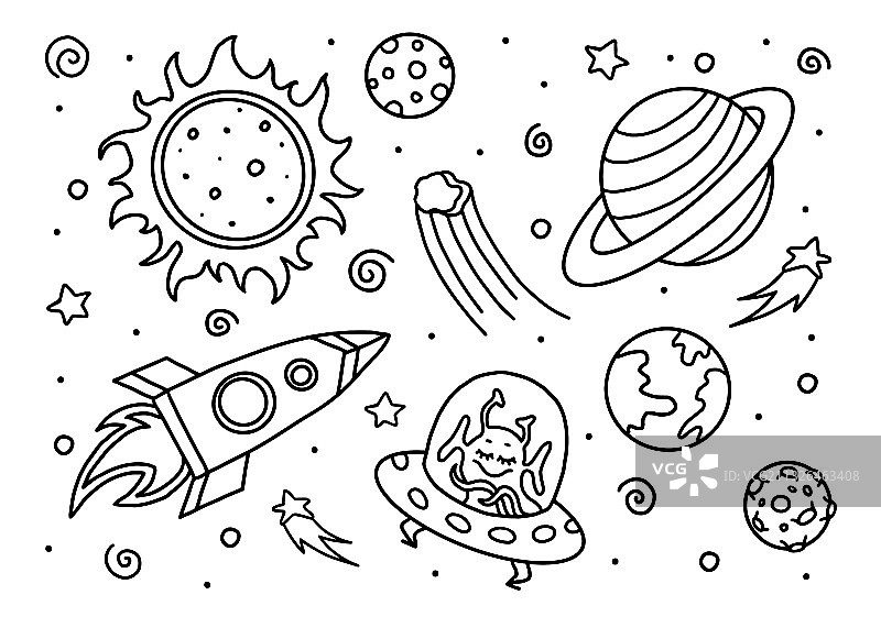 太空线条艺术涂鸦图片素材