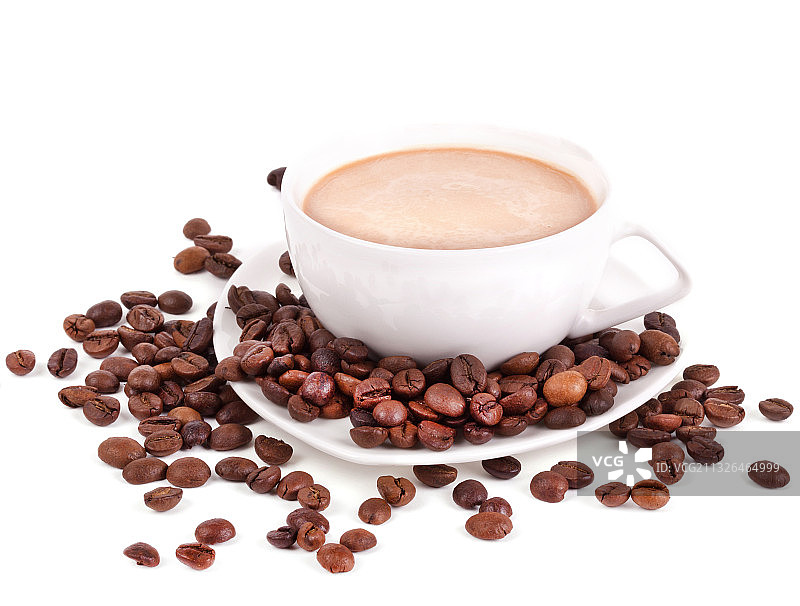 白色背景上一杯研磨咖啡图片素材