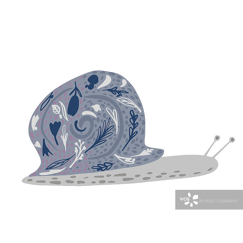 白色背景上带有花纹的灰色蜗牛图片素材