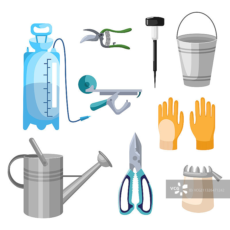 白色背景上的专业园艺工具图片素材