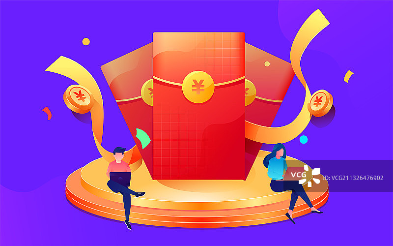 卡通红包在台上展示金融矢量插画背景素材图片素材