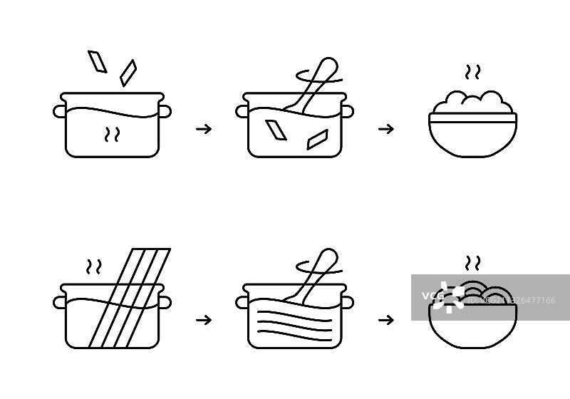 意大利面和意粉烹饪说明（黑色）图片素材