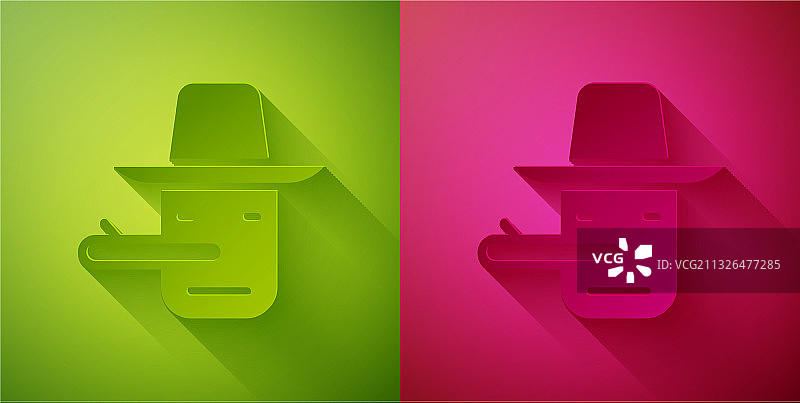 剪纸风格匹诺曹图标，绿色背景图片素材