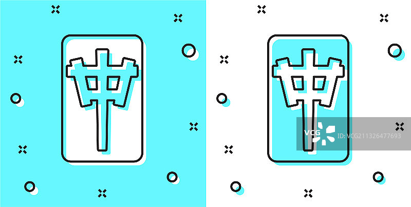 绿色背景黑色线条麻将牌图标图片素材