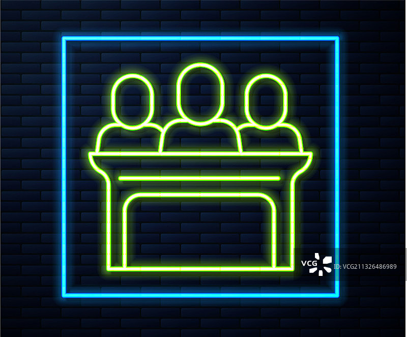 霓虹灯线：砖墙上的陪审员图标图片素材