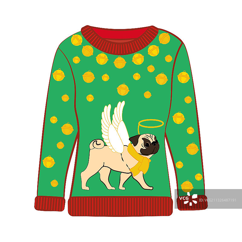 圣诞八哥犬的圣诞丑陋毛衣图片素材
