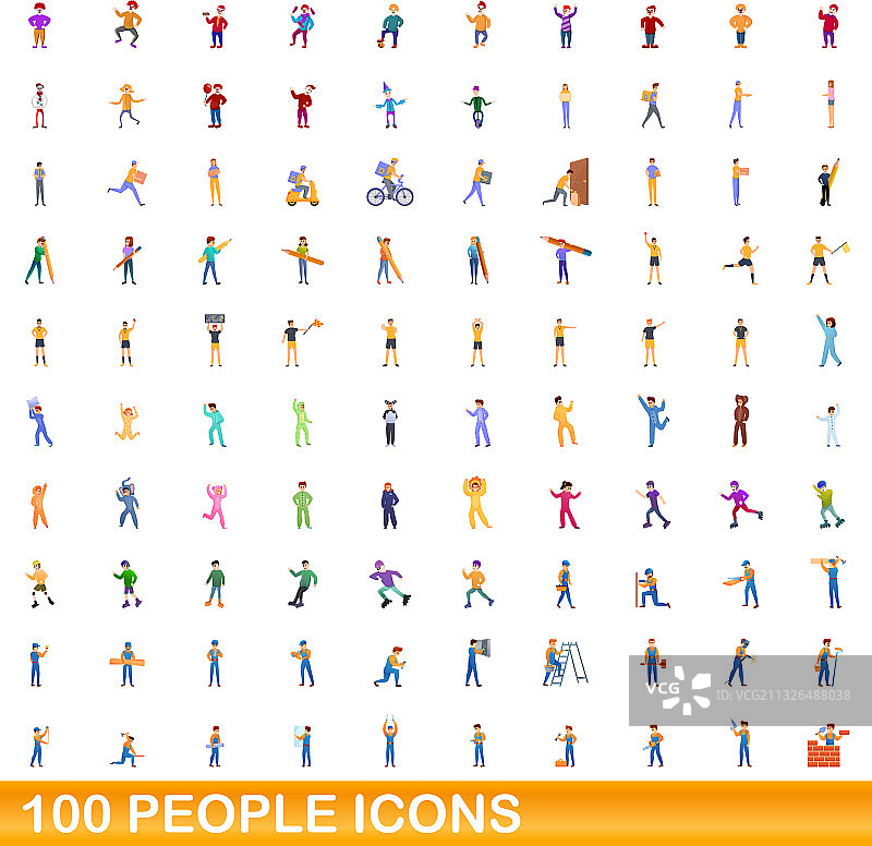 100人图标设置卡通风格图片素材