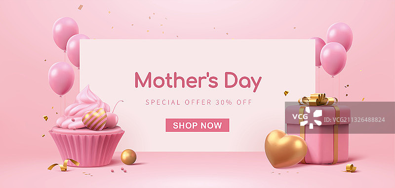 母亲节网购横幅 粉色礼物及杯子蛋糕素材图片素材