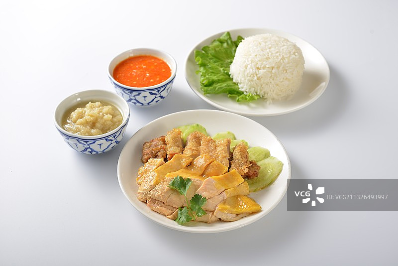 泰式海南鸡饭炸鸡排套餐图片素材