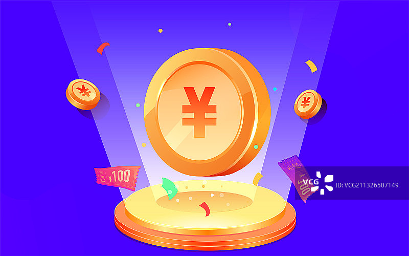 卡通金币在台上展示金融矢量插画背景素材图片素材
