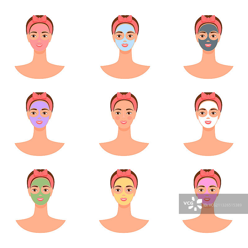 不同颜色的面膜和皮肤护理图片素材