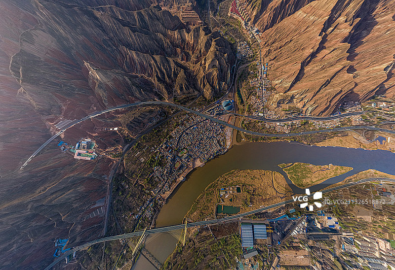 兰州河口古镇航拍高清全景图图片素材