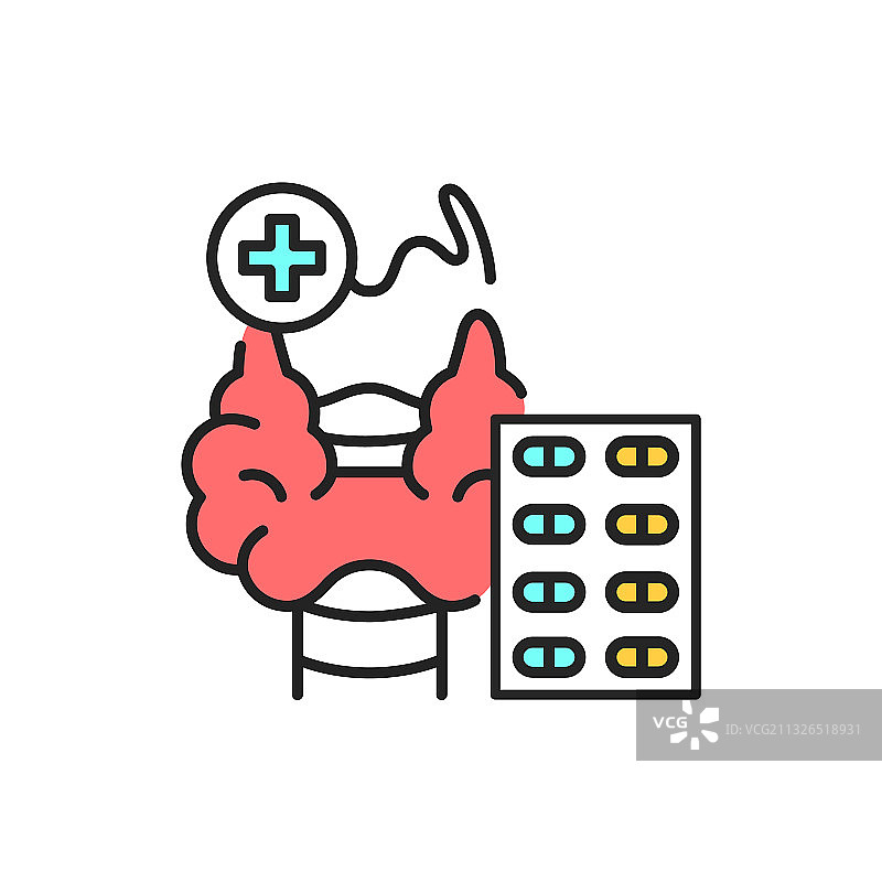 甲状腺治疗彩色线条图标图片素材