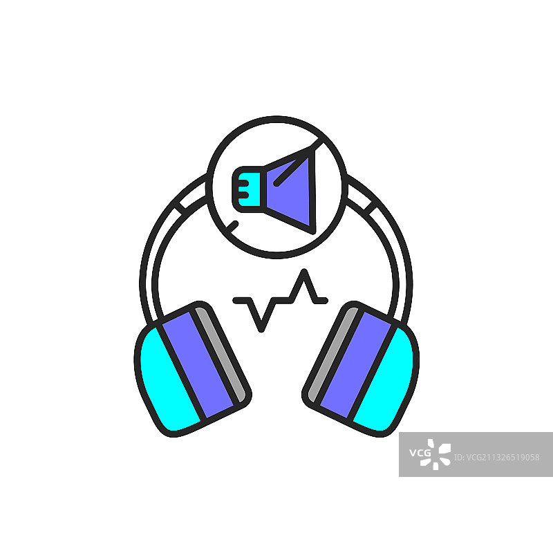 降噪耳机彩色线性图标图片素材