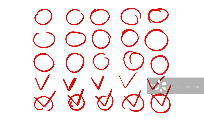 手绘高亮红色圆圈和复选标记素材图片素材