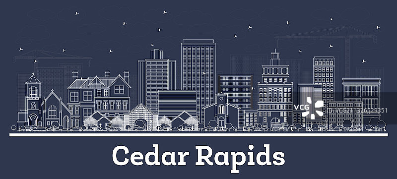 白色轮廓的锡达拉皮兹艾奥瓦州天际线图片素材