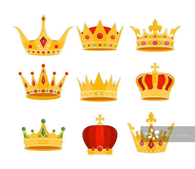 卡通扁平金色皇冠套装图片素材
