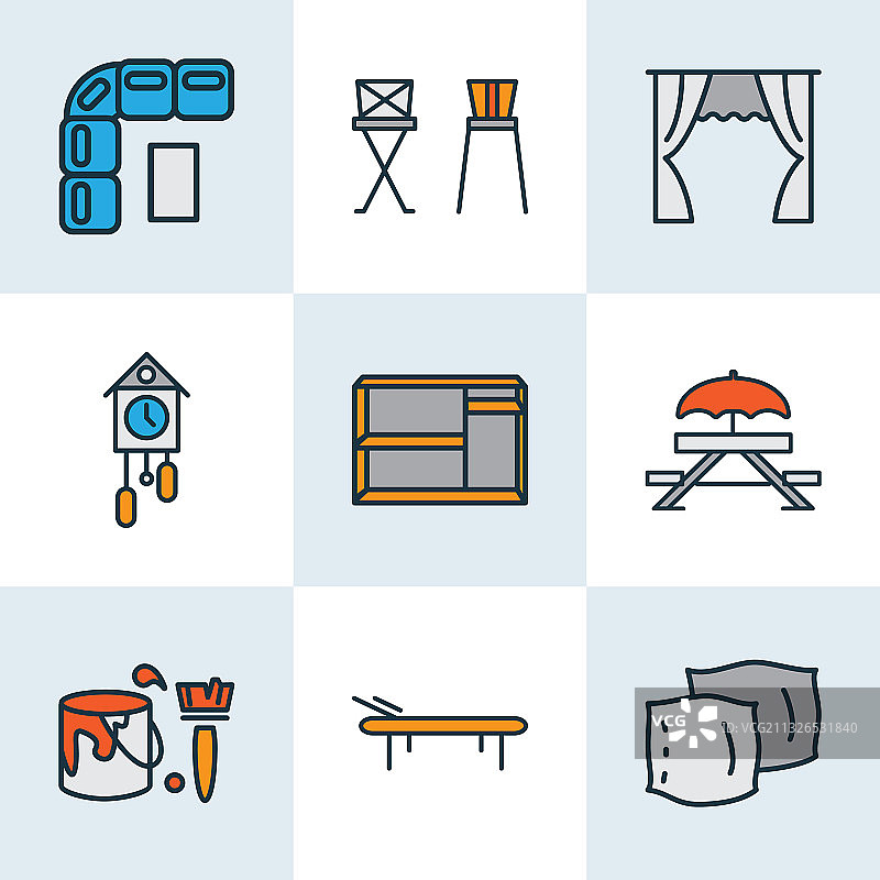 带颜色的家居装饰图标线稿图片素材