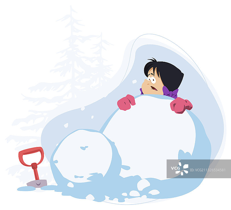 冬季乐趣：女孩堆雪人图片素材