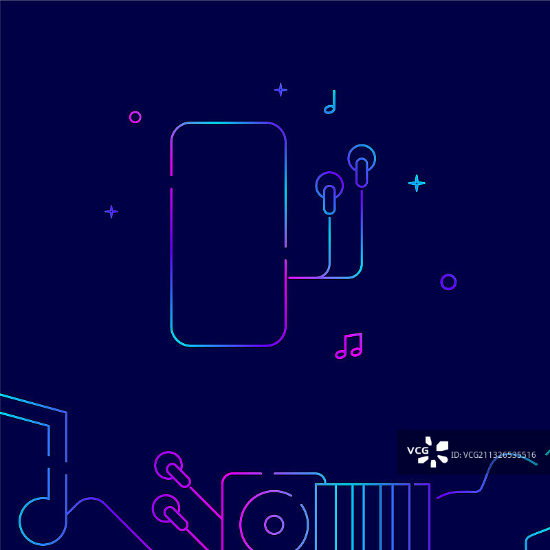 带有耳机渐变线图标的智能手机图片素材