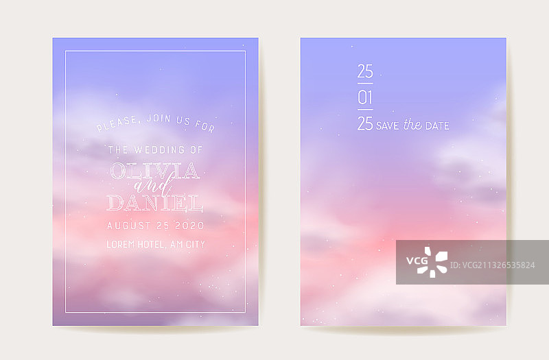 粉色棉花云婚礼请柬图片素材