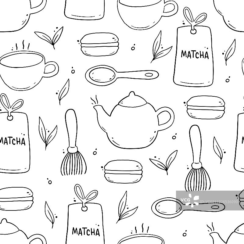 手绘抹茶元素无缝图案图片素材