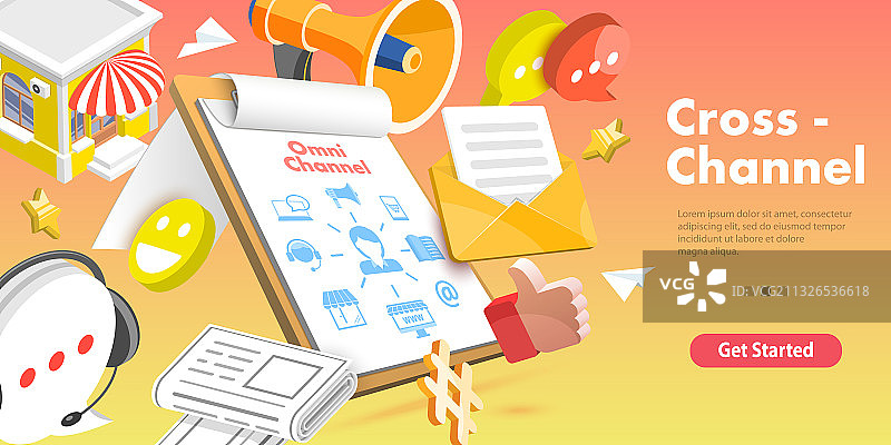 2.5D扁平风格跨渠道概念图片素材