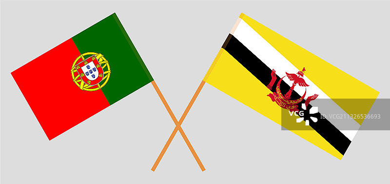 文莱和葡萄牙交叉的旗帜图片素材