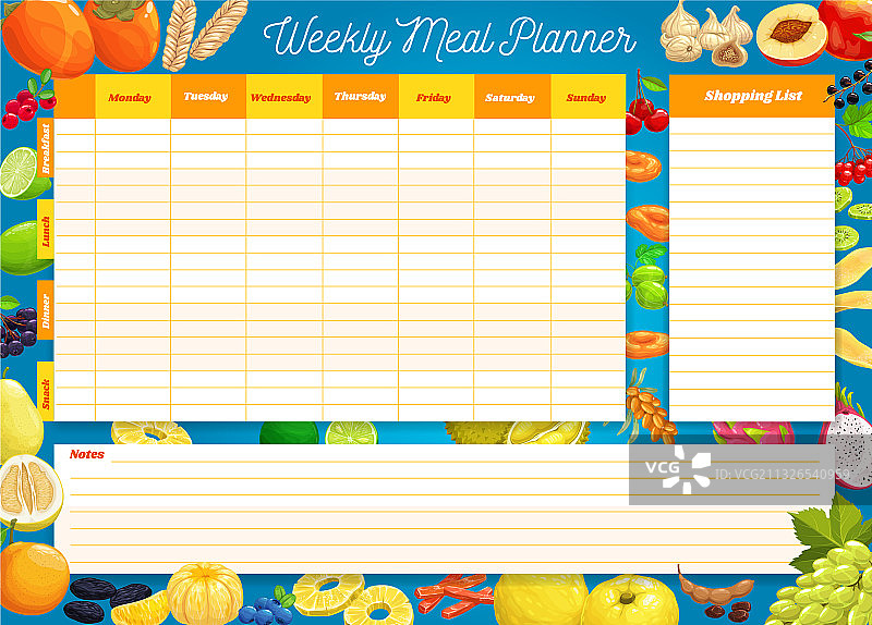 每周膳食计划表图片素材