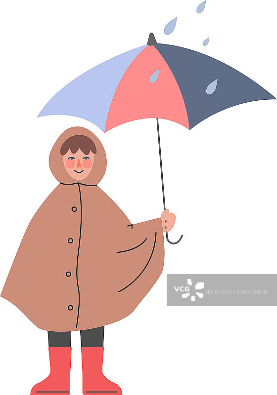 穿橡胶靴和雨衣的小孩站立图片素材