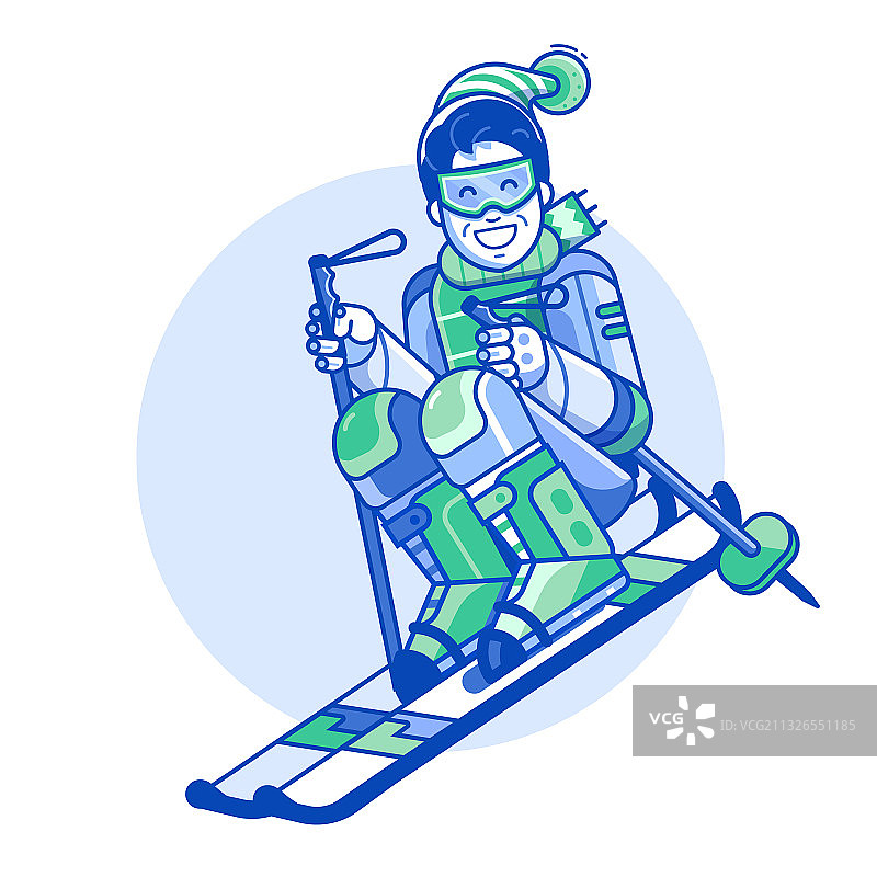 快乐的滑雪者男子线条艺术图标图片素材