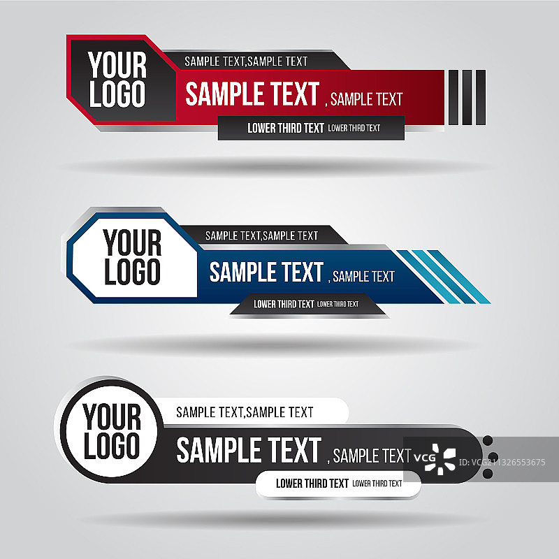 蓝红色灰色三等分电视模板图片素材