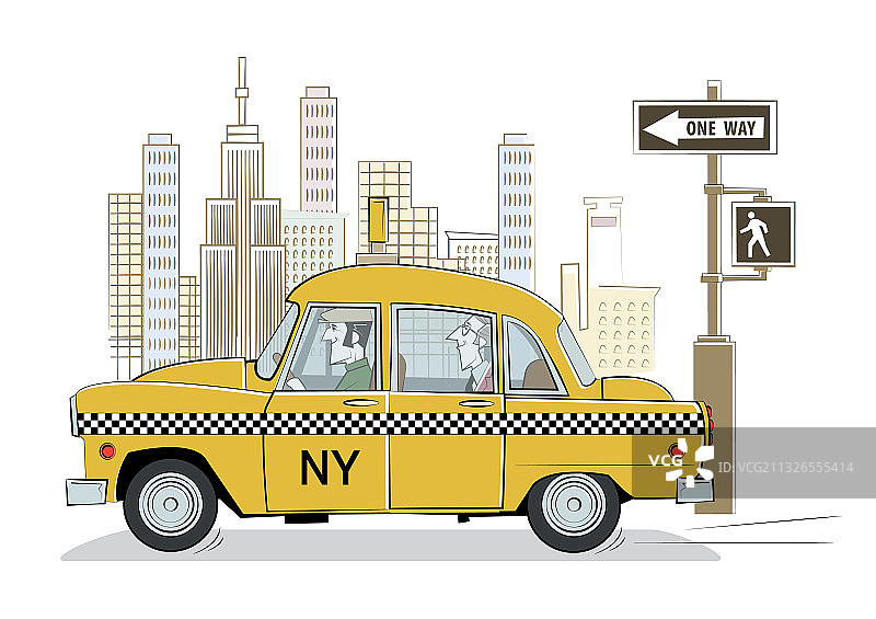 白色背景上的黄色出租车复古剪影图片素材