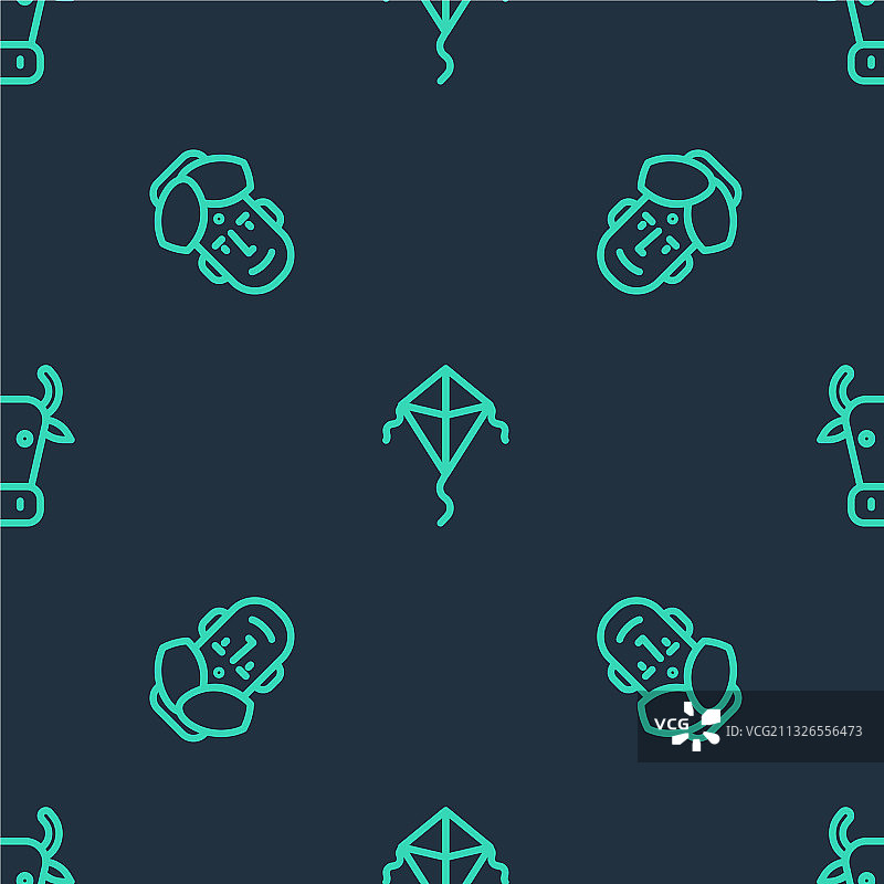 风筝、印度男人和牛的无缝图案图片素材