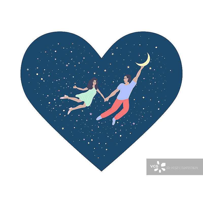 一对相爱的情侣在天空中飞翔图片素材